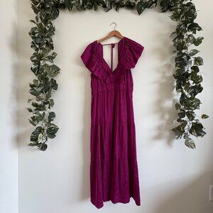 Anthropologie En Saison Flutter Puff Sleeve Maxi Dress Raspberry NWT Size XL